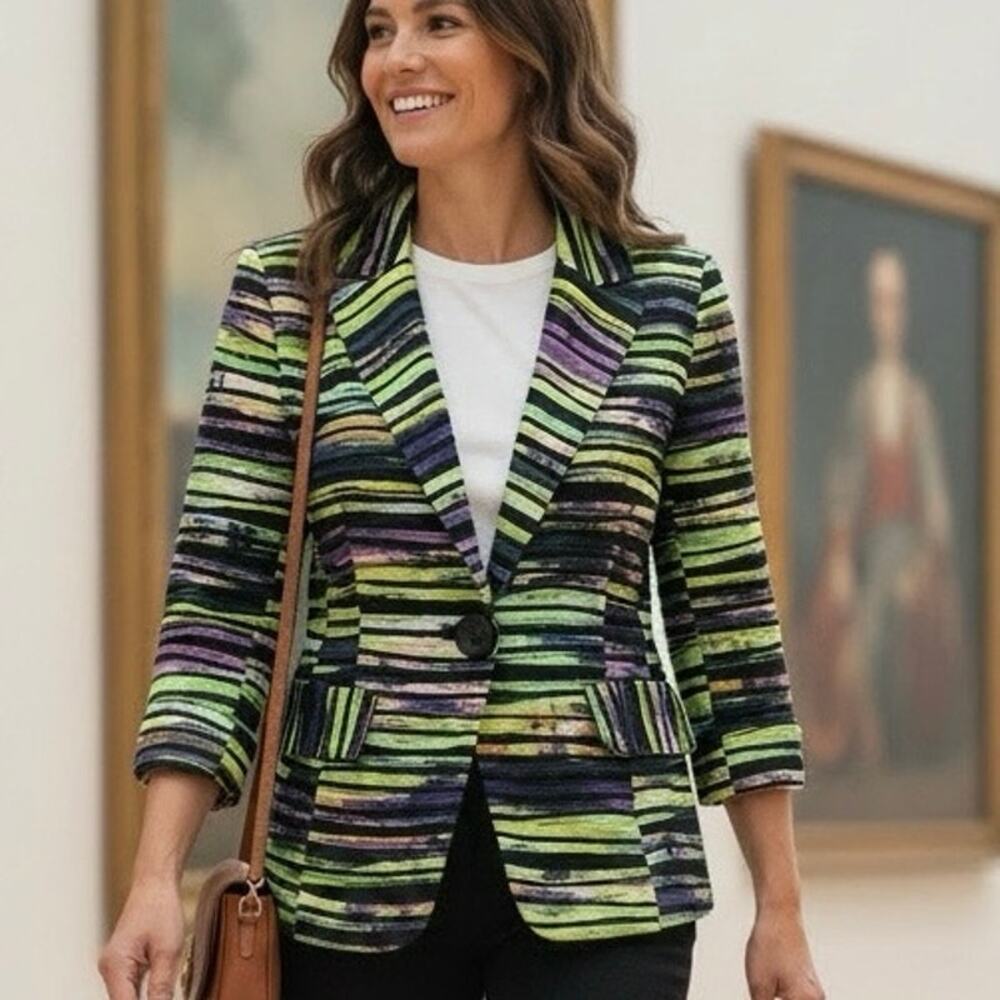 Joseph Ribkoff Swing Jacket One-Button Artsy Multicolor Size 4